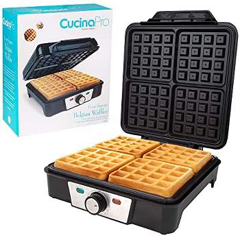 CucinaPro Four Square Belgian Waffle Maker, Extra Large Stainless Steel Kitchen Appliance with Nonstick Waffler Iron Plates, Breakfast Gift