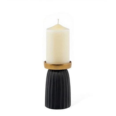 HomeRoots 6" Black And Gold Striped Aluminum Tabletop Pillar Candle Holder