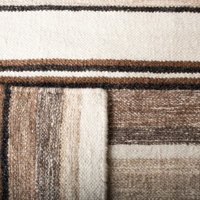 Ivory and Natural Wool Striped Flat Woven Area Rug