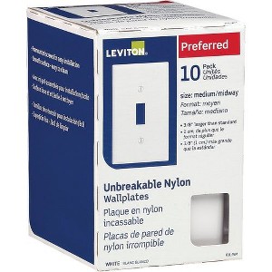 Leviton 1-Gang Thermoplastic Nylon Mid-Way Toggle Switch Wall Plate, White (10-Pack) - 1 of 1