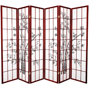 Oriental Furniture 6' Tall Lucky Bamboo Shoji Screen 6 Panels Rosewood: Fiber-Reinforced, No Assembly Required - 1 of 3