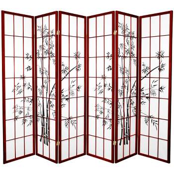 Oriental Furniture 6' Tall Lucky Bamboo Shoji Screen 6 Panels Rosewood