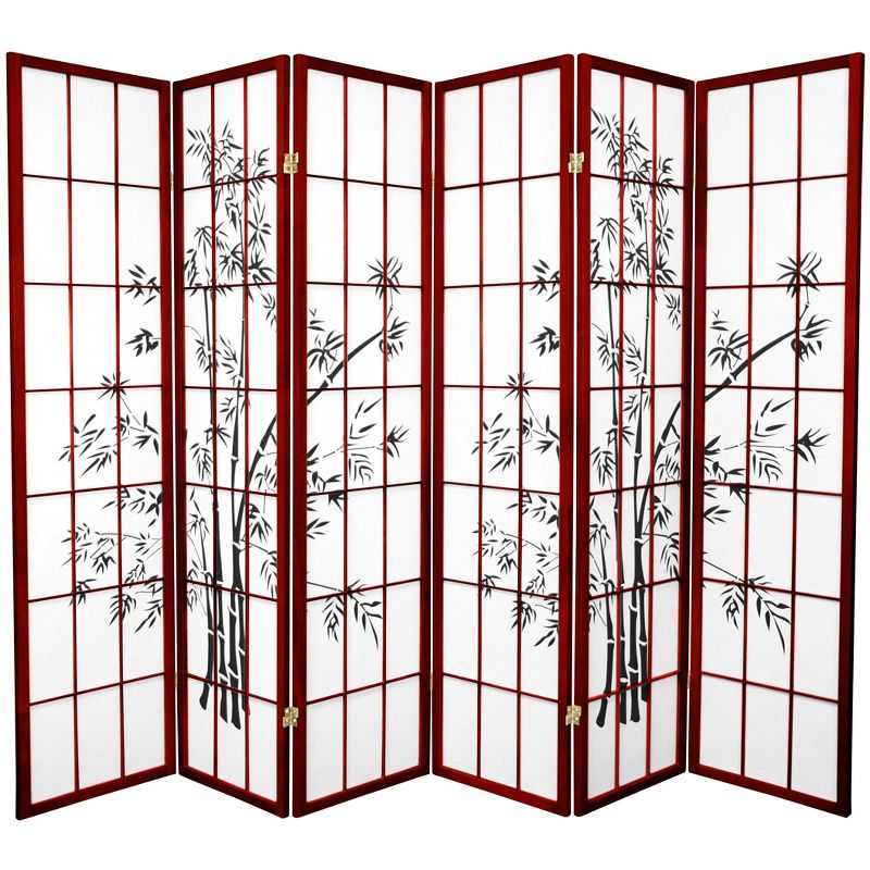 Oriental Furniture 6' Tall Lucky Bamboo Shoji Screen 6 Panels Rosewood, 1 of 5