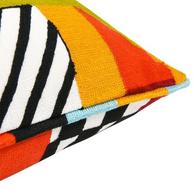 Colorful Geometric Embroidered 20" Square Throw Pillow with Feather Insert