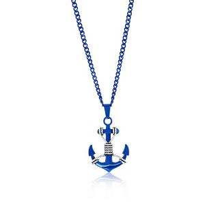Metallo Mens Stainless Steel Blue & Silver Anchor Necklace - Blue - 24 Inch - 1 of 3
