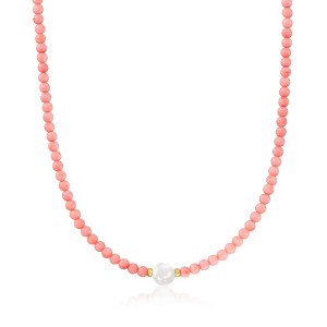 Ross-Simons 8.5-9mm Cultured Pearl and 4mm Pink Coral Bead Necklace With 18kt Gold Over Sterling - 1 of 4