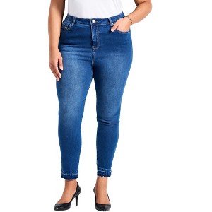 Avenue Women's Plus Size Butter Skinny Frayed Hem Jean - 1 of 4