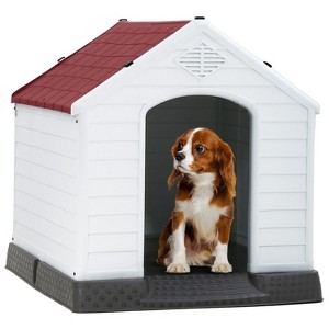 FDW 28/32/39 Inch Spacious Plastic Dog House Dog Kennel with Ventilated Roof Removable Tray for Easy Cleaning and Ideal for Small to Medium Dogs - 1 of 4