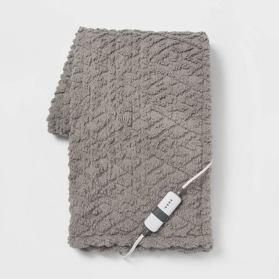 50"x60" Electric Solid Diamond Sherpa Throw Blanket Gray - Threshold™