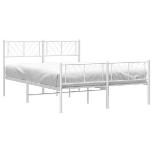 vidaXL Robust Metal Bed Frame with Functional Headboard and Footboard, Extra Storage Space Underneath – White - 1 of 4