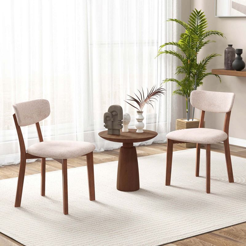 Costway Upholstered Dining Chairs Set of 4 with Solid Rubber Wood Frame, Curved Backrest Beige/Grey, 2 of 9
