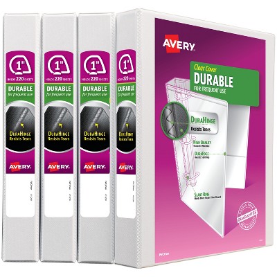 Avery Durable View 3 Ring Binders, 1" Slant Rings, 4 White Binders (17575)