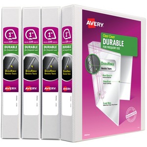 Avery Durable View 3 Ring Binders, 1" Slant Rings, 4 White Binders (17575) - 1 of 4