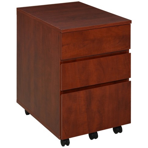 HOMCOM 3 Drawer Office Storage Cabinet, Under Desk Cabinet with Wheels,  Brown Wood Grain