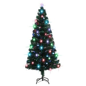 vidaXL 6 ft Pre-Lit Christmas Tree with Stand, Green Fiber Optic Xmas Tree, Dual LED/Optic Lights, Snowy Tips & LED Star - 1 of 4