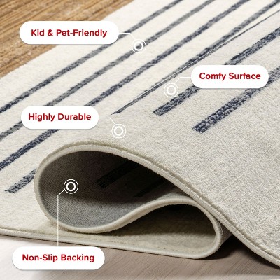 Keeva Beige and Black Striped Synthetic Area Rug