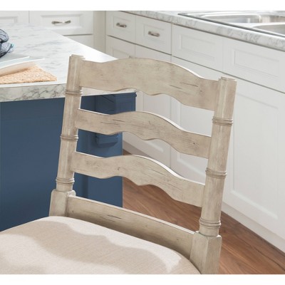 Elegant Marino 24" White Washed Wood Counter Stool with Linen Seat