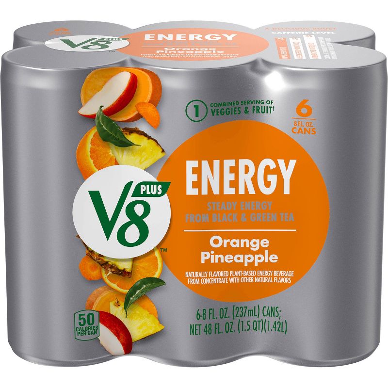V8 +ENERGY Orange Pineapple Energy Drink - 6pk/8 fl oz Cans, 1 of 10