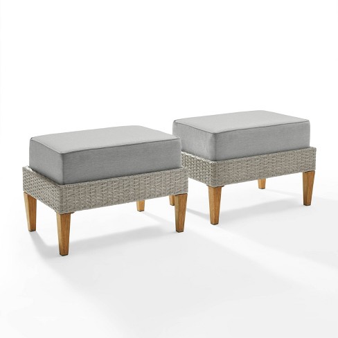 Capella 2pk Outdoor Wicker Ottomans Gray Crosley Target