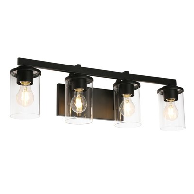 LNC Sturgeon 28.5-in 4-Lights Black with Clear Glass Modern Bathroom Vanity Lightss