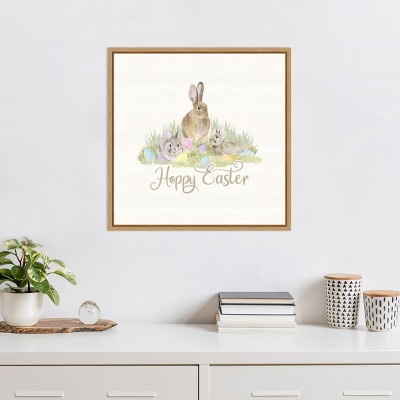 Hoppy Easter Bunny and Eggs Framed Canvas Wall Art