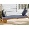 Twin Size Acacia Wood Porch Swing Chair with Cushion & Pillows, 400lbs Capacity, 63" Wide, 6 Ropes - Coolbibila - 3 of 4