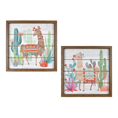 2pk 12.2" x 24.8" Pary Llamas Reverse Box Wall Art - New View