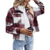 Zeagoo Womens Fashion Cropped Flannel Shacket Jacket Plaid Button Down Shirt Trend Casual Cozy Coat Tops - 2 of 4
