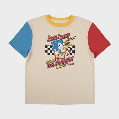 Boys Sonic the Hedgehog Chili Dog Color Block Short Sleeve Graphic T Shirt XS