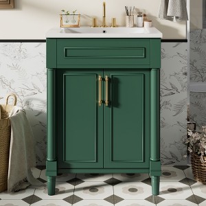 MOEPISY 24 inch Bathroom Vanity with Integrated Ceramic Sink, Bathroom Cabinet with 2 Doors - 1 of 4