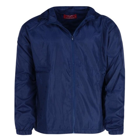 CTM Men's Solid Color Water Resistant Hooded Zip Up Winderbreaker Jacket, XXL, Navy
