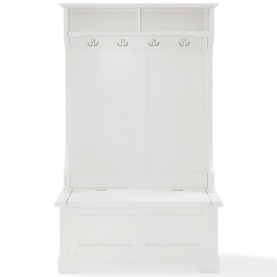 White Hardwood Hall Tree with Storage Bench and Hooks