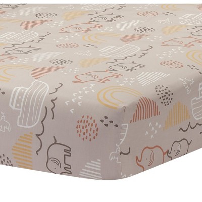Lambs & Ivy Baby Noah Taupe Elephant/Ark/Rainbow 100% Cotton Fitted Crib Sheet