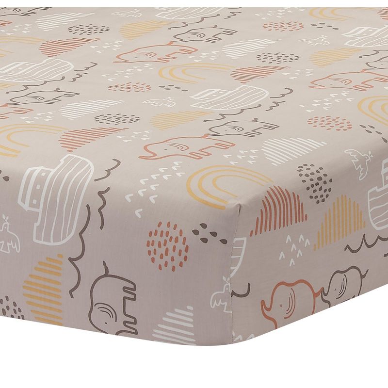 Lambs & Ivy Baby Noah Taupe Elephant/Ark/Rainbow 100% Cotton Fitted Crib Sheet, 1 of 6