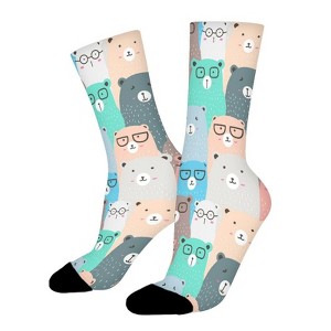Cute Bear With Glasses Women Printed Crew Socks Funny Funky Socks Soft Polyester Novelty Gifts for Artists Men - 1 of 1