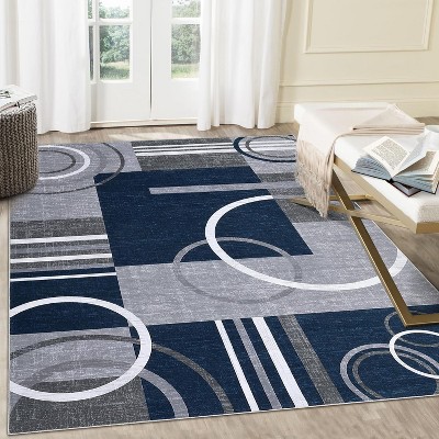 Abstract Kitchen Runner Rug, Washable Non-Slip Soft Low Pile Modern Geometric Indoor Carpet for Hallway Laundry Bathroom Bedroom