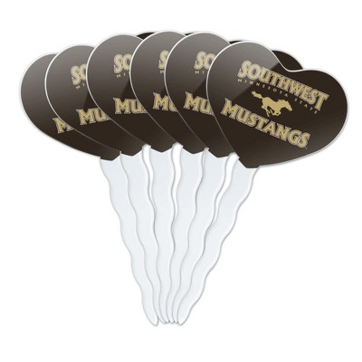 Southwest Minnesota State University Mustangs Logo Heart Love Cupcake Picks Toppers Decoration Set of 6