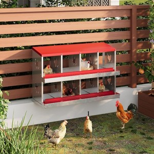 Chicken Nesting Box, 8 Holes Nesting Boxes with Bracket Legs, Easy Egg Collection, Easy Cleaning, Chicken Laying Boxes for Chicken Coop Hens, Red - 1 of 4