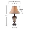 Franklin Iron Works Cardiff Rustic Table Lamp 33" Tall Brushed Iron with Nightlight Beige Fabric Shade for Bedroom Living Room Bedside Nightstand Home - 4 of 4