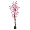 GlasFlength Artificial Plants Artificial Rubber Tree Artificial Peach Blossom Tree Faux Plants for Indoor Home Decor, Pink, 34"*34"*72" - 4 of 4