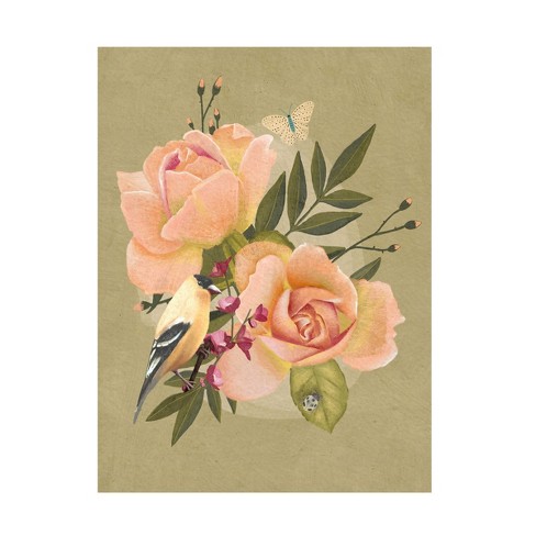 Trademark Fine Art - Katie O'shea Goldfinch And Flowers Ii Canvas Art ...