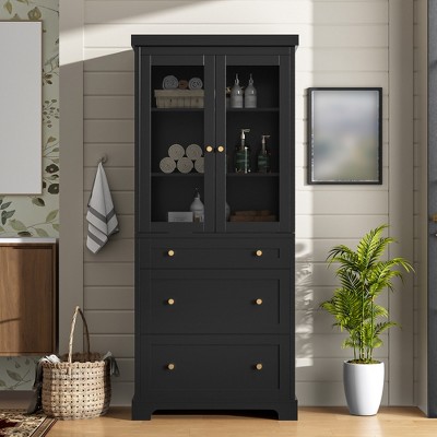 70" Bathroom Storage Cabinet, Freestanding Floor Cabinet with 3 Drawers and Adjustable Shelves, Kitchen Pantry Cabinet for Bathroom Office