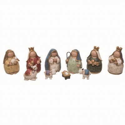 Transpac Resin Multicolor Christmas Carved Nativity Figurines Set of 10