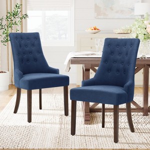 Set of 2 Wingback Upholstered Dining Chairs with Tufted Back and Wood Legs, Fabric Side Chairs for Kitchen or Living Room - 1 of 4