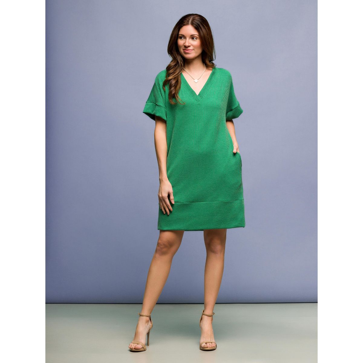 Womens V-Neck Loose Fit Short Sleeve Pocket T Shirt Dress - 24seven Comfort Apparel™ - thumbnail 5