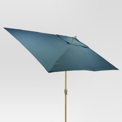 9.68' x 9.68' Rectangle Umbrella - Medium Blue - Light Wood Finish - Threshold™