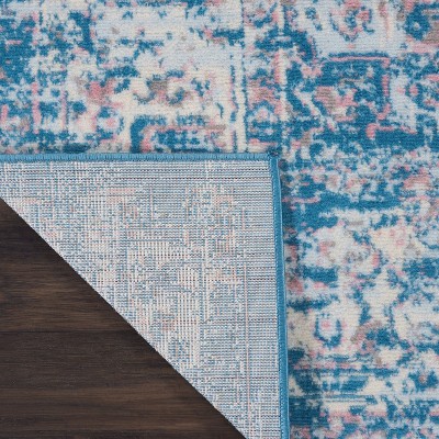 Handmade Round Blue Medallion Stain-Resistant Area Rug