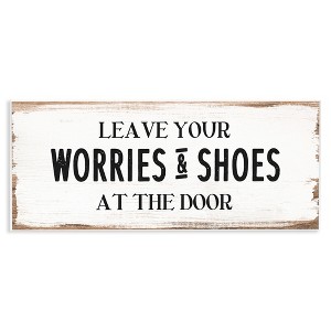 Stupell Industries Worries & Shoes At Door Phrase Wall Plaque Art - 1 of 4