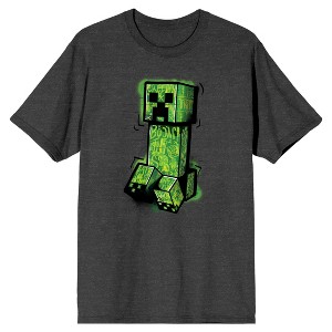 Minecraft Creeper Drawing Men's Charcoal Heather T-shirt - 1 of 2