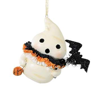 Bethany Lowe 2.75 In Little Boo With Bat Halloween Ghost Tree Ornaments
